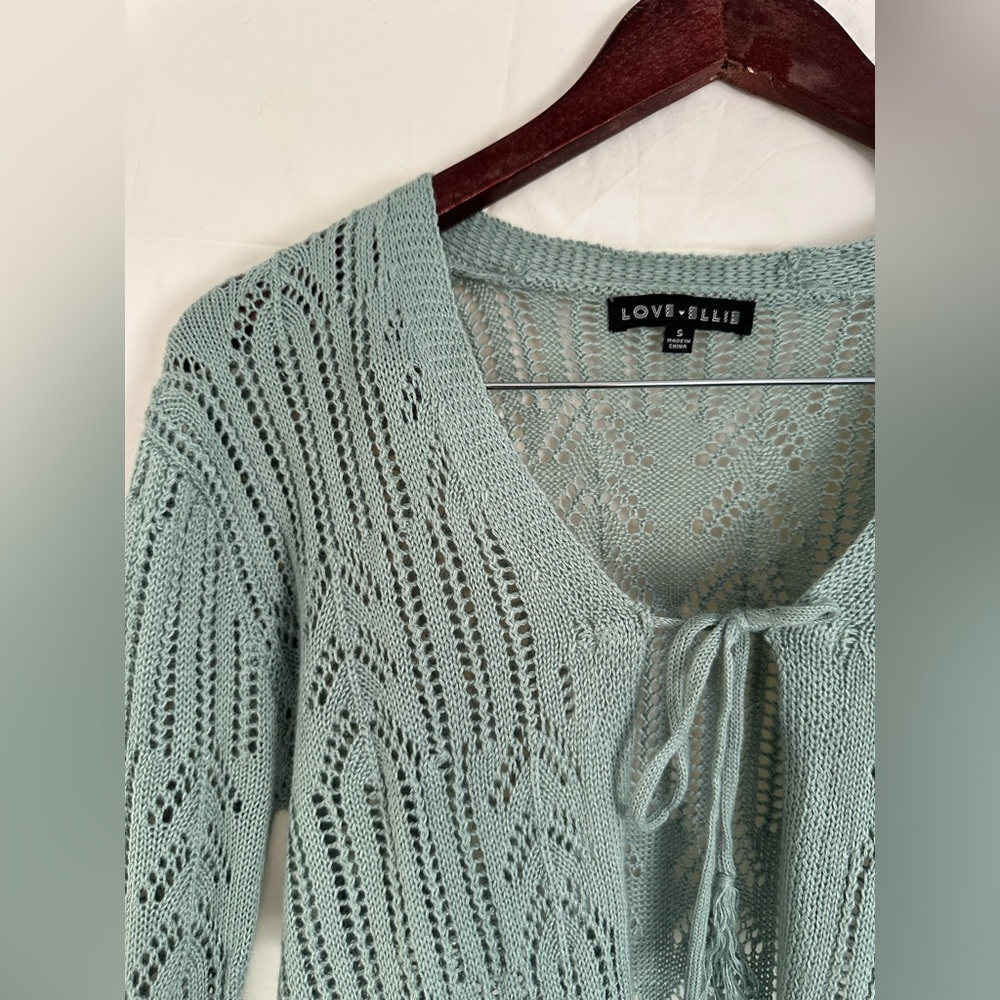 Women's Blue Green Tie-Front Sweater